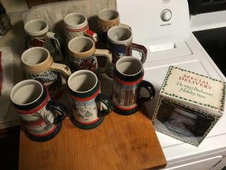 Budweiser Holiday Steins Rare Vintage Old 1984 - 1993 Set Of 10