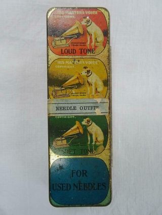 Vintage Gramophone Needle Tin HMV His Masters Voice Nipper Dog Outfit 1930s 2