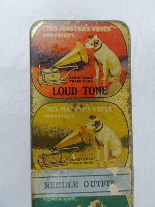 Vintage Gramophone Needle Tin HMV His Masters Voice Nipper Dog Outfit 1930s 3