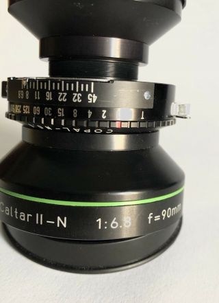 Caltar Ii - N 90mm F6.  8 Rodenstock Lens.  Large Format.  Rare Green Strip.  Copal 0