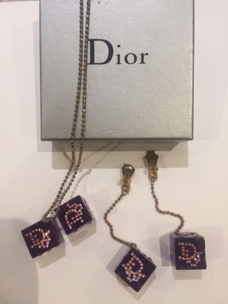 Vintage Dior Purple Dice Necklace/drop Earrings