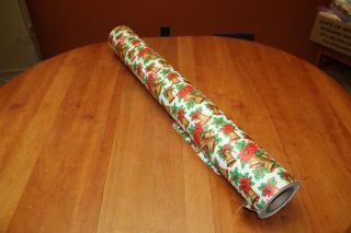 Vintage Store Christmas Wrapping Paper Roll 40 " Wide Bells And Holly