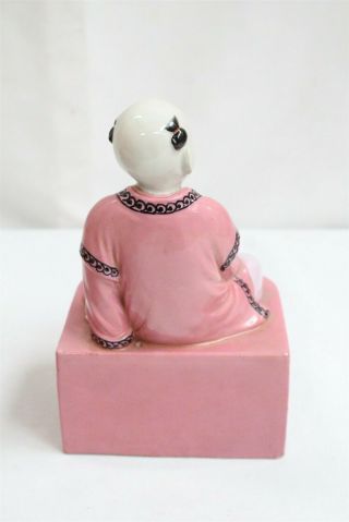 Vintage Japanese Kutani Porcelain Boy Holding Fan Roses Sitting Brick Figurine 3