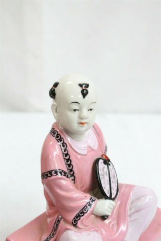 Vintage Japanese Kutani Porcelain Boy Holding Fan Roses Sitting Brick Figurine 5