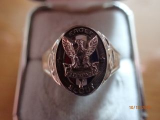 Vintage BSA 14K White Gold Eagle Scout Ring 4