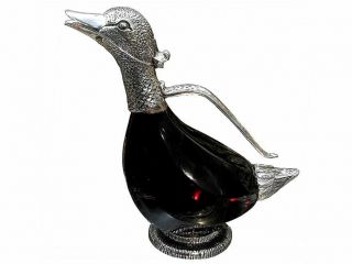Duck Decanter Silver Plated Glass Water Wine Jug Carafe Gift Vintage Regent