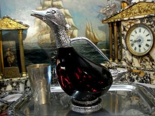 Duck Decanter Silver Plated Glass Water Wine Jug Carafe Gift Vintage Regent 2