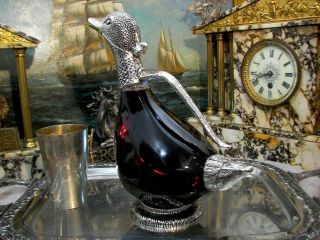 Duck Decanter Silver Plated Glass Water Wine Jug Carafe Gift Vintage Regent 3