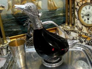 Duck Decanter Silver Plated Glass Water Wine Jug Carafe Gift Vintage Regent 6