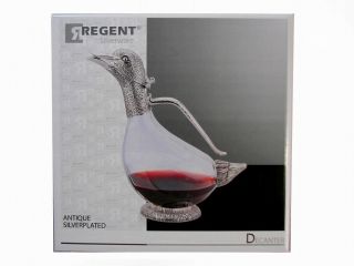 Duck Decanter Silver Plated Glass Water Wine Jug Carafe Gift Vintage Regent 7