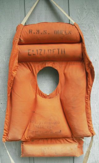 Vtg R.  M.  S.  Queen Elizabeth 1966 Life Jacket Liverpool Ocean Liner Ship Cunard