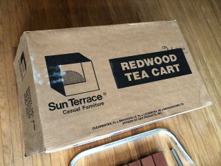 Vintage Mid Century Modern Aluminum Redwood Slat Wood Lawn Tea Cart SUN TERRACE 7