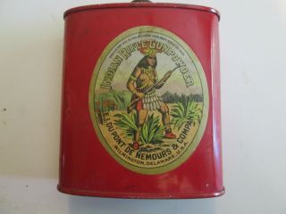 Dupont 1/2 Pound Empty Black Powder Can With Indian Picture In Color