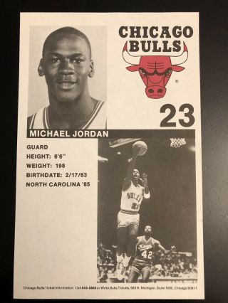 Vintage Chicago Bulls Ticket Advertisement Flyer Michael Jordan Rookie Year Rare