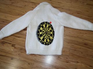Vintage Mens Womens Cowichan Style Dart Board Lebowski Wool Sweater Jacket S