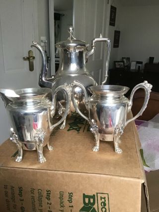 Antique Silver Plated Coffee Pot,  Sugar And Creamer