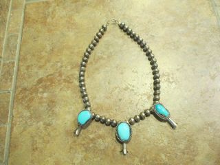 15.  5 " Vintage Navajo Sterling Turquoise Squash Blossom Style Bead Necklace