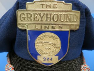 Vintage Greyhound Lines Bus Drivers Uniform Hat Crusher Cap Metal Badge