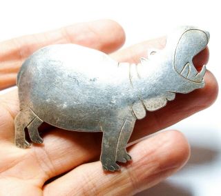 Unusual Large Vintage Or Modern Silver Hippo Brooch Pin
