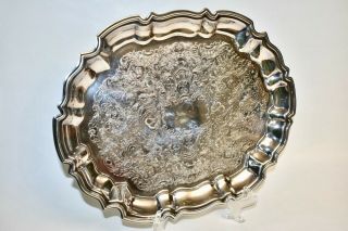 Vintage Leonard Silver Plate Serving Tray Scalloped Rim Oval Platter 14.  5x11 In