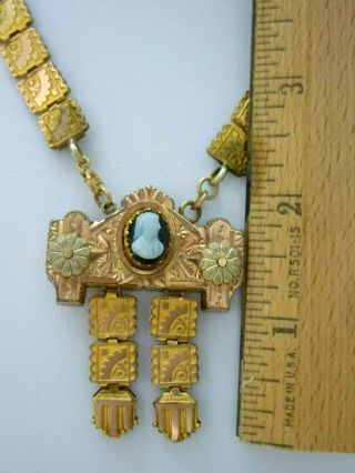 ANTIQUE VICTORIAN GOLD FILLED HARD STONE CAMEO BOOK CHAIN PENDANT NECKLACE 18 