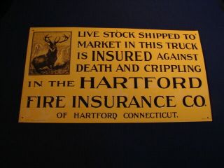 Vintage Hartford Fire Insurance Livestock Metal Sign