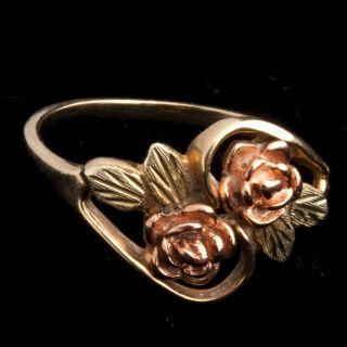 Vintage Estate 10k Yellow And Rose Gold Ring With Rose Leaf Motif,  Size 8.  25