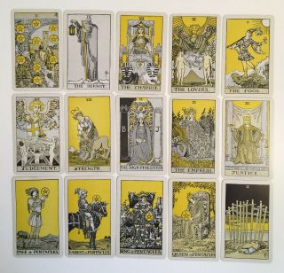 Vtg.  De Laurence ' s Tarot Cards No.  20 D - Yellow Variant & Orange Back 9