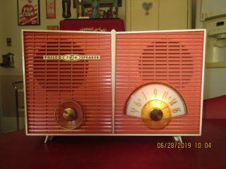 VINTAGE PHILCO TUBE RADIO ORANGE TWIN SPEAKER N/MINT COND.  SPACE AGE MCM 3