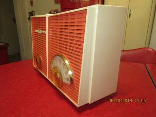 VINTAGE PHILCO TUBE RADIO ORANGE TWIN SPEAKER N/MINT COND.  SPACE AGE MCM 6