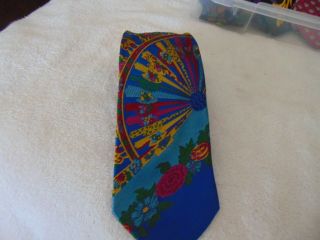 Vintage Rare Gianni Versace Couture Iconic Blue Mythical Woven Silk Tie Tt