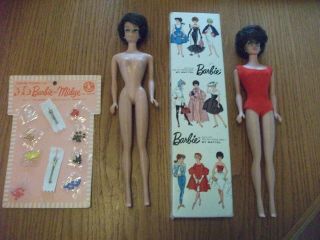 Two Vintage Midge 1962 Barbie 1958 Brunette Bubble Cut 850 Japan Dolls