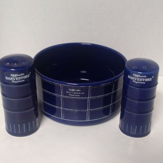 Vtg 50s A.  O.  Smith Harvestore Slurrystore Ceramic Cobalt Blue Bowl Salt & Pepper