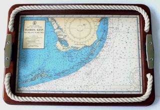 Vintage Nautical Map Serving Tray Of Florida Keys