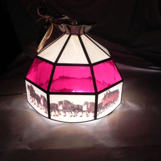 Vintage Budweiser Clydesdale Stained Glass Hanging / Light Fixture Lamp & Shade