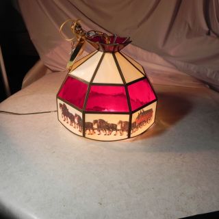 Vintage Budweiser Clydesdale Stained Glass Hanging / Light Fixture LAMP & SHADE 4
