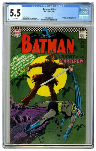 Batman 189 Cgc 5.  5 Vintage Dc Detective Key 1st Silver Age Scarecrow White Pages