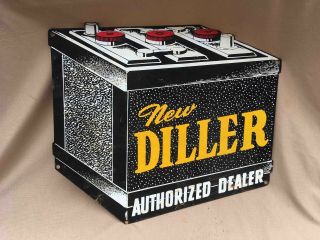 Vintage Miller Auto Battery Authorized Dealer Die Cut Store Advertising Sign