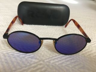 Vintage Revo Oval Blue Mirror 962 - 001 Sunglasses Tortoise Shell Black Frames