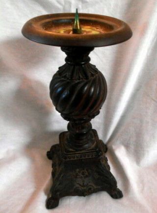 Vintage 12 " Brass Candle Holder Stand For 4 " Candle - Bronze Look Pillar Elegant