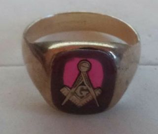 VINTAGE 14K SOLID GOLD MASONIC RUBY RING SIZE 13 1/4 ( (143)) 3