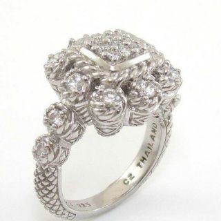 Judith Ripka Diamonique Cluster & Sterling Silver 925 Halo Ring Size 6