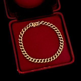 Antique Vintage Nouveau 8k 10k Rose Gold Puffy Curb Link Chain Charm Bracelet