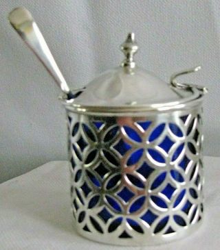 Antique Sterling Silver & Cobalt Blue Glass Mayo/mustard Condiment Dish