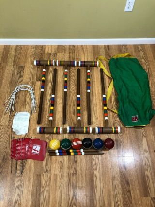 Vintage Forster 6 Player Croquet Set W/ Carry Bag Complete Lawn Game