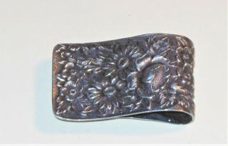 Vintage S Kirk & Son Sterling Silver Art Nouveau Repousse Floral Napkin Clip 17f