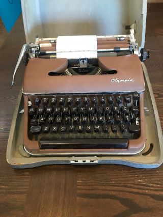 Vintage Olympia Werke West Germany Light Brown Metal Portable Typewriter W/ Case