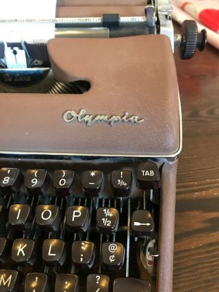 Vintage Olympia Werke West Germany Light Brown Metal Portable Typewriter w/ Case 6