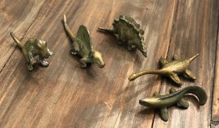 5 Vintage Srg Metal Brass Bronze Dinosaur Figurines 1947 First Year Museum Amonh