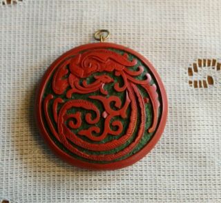 Vintage Chinese Carved Red Cinnabar Pendant Charm No Necklace